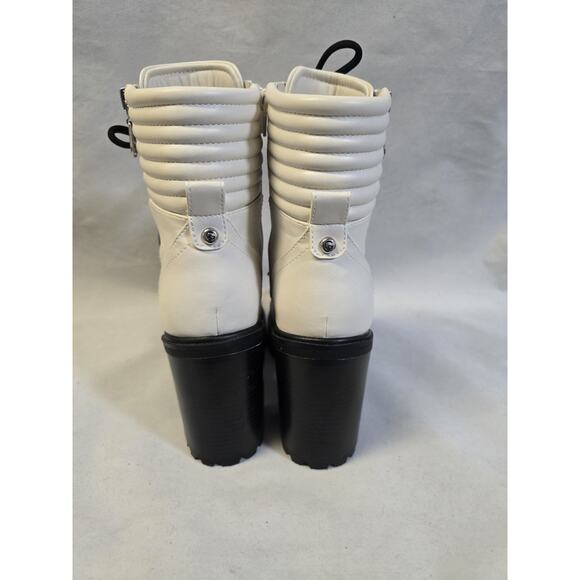 G By Guess Women's Sz 8 Bone White Combat Moto Lace/Zip Up Boots GBG Siana-R | 8 - Picture 3 of 12